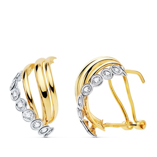 [P18991] 18K PENDIENTES ORO BICOLOR BANDAS 18X10 MM