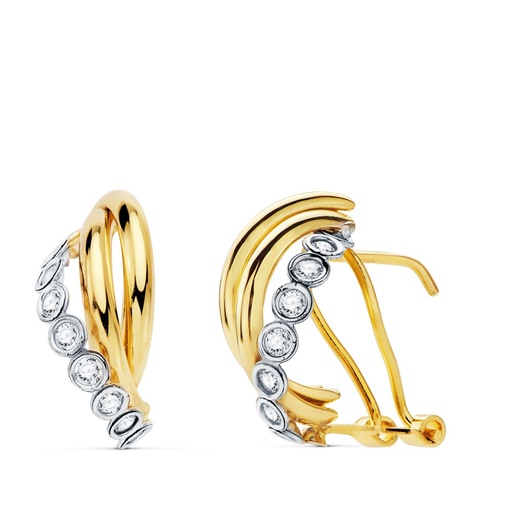 [P18992] 18K PENDIENTES ORO BICOLOR BANDAS 17X8 MM