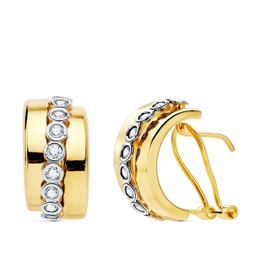 [P18994] 18K PENDIENTES ORO BICOLOR BANDAS 17X8 MM