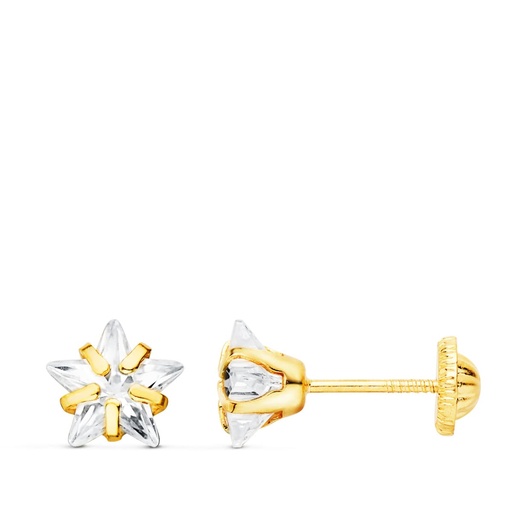 [P18999] 18K PENDIENTES ORO AMARILLO CIRCONITA ESTRELLA 6.5X6.5 MM CIERRE ROSCA