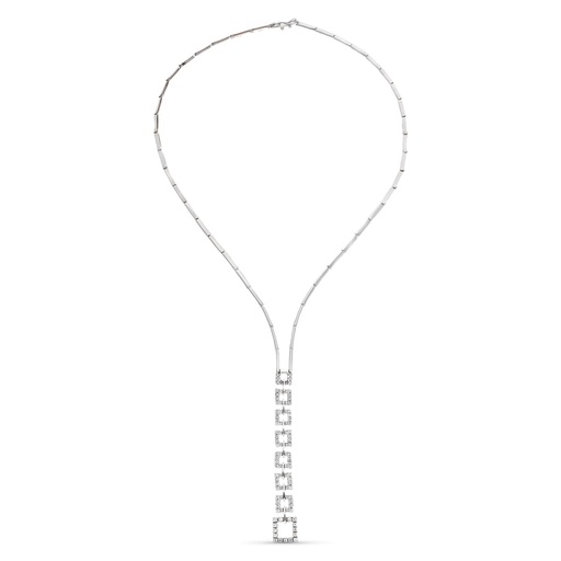 [P19000012] 18K GARGANTILLA ORO BLANCO CUADRADOS CON CIRCONITAS