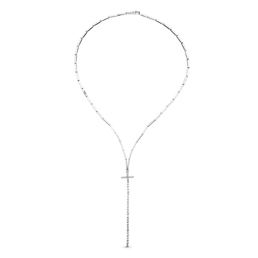 [P19000016] 18K GARGANTILLA ORO BLANCO CRUZ CON CIRCONITAS