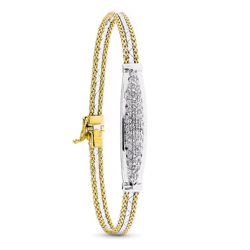 [P19000033] 18K PULSERA ORO BICOLOR SEMIRIGIDA CON CIRCONITAS