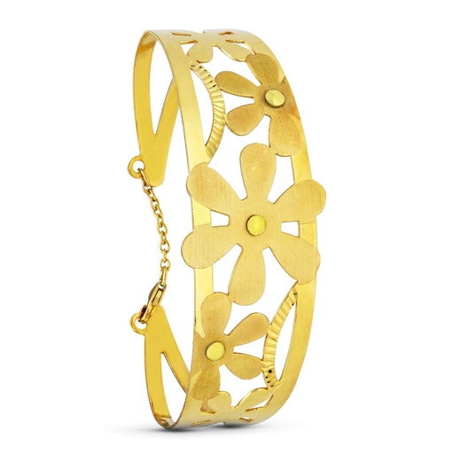 [P19000049] 18K PULSERA ORO AMARILLO FLORES LASER