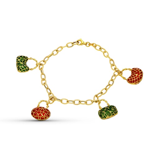 [P19000058] 18K PULSERA ORO AMARILLO MOTIVOS BOLSOS ESMALTE