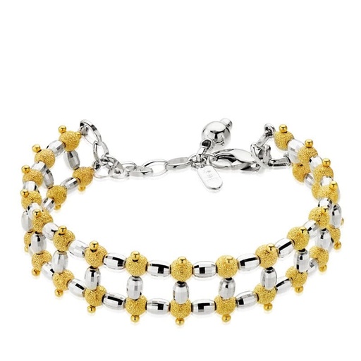 [P19000060] 18K PULSERA BICOLOR BOLITAS 20CM
