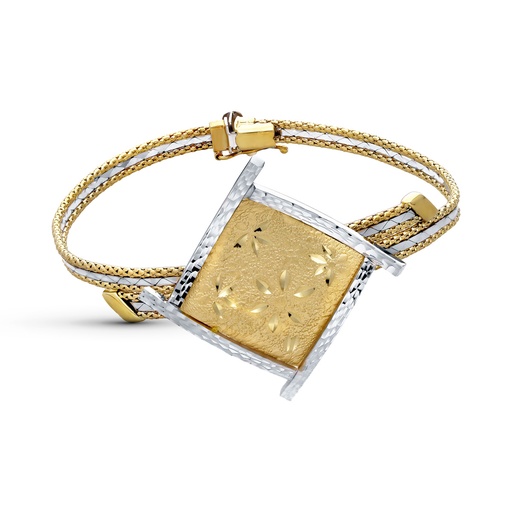 [P19000067] 18K PULSERA ORO BICOLOR MOTIVO CUADRADO
