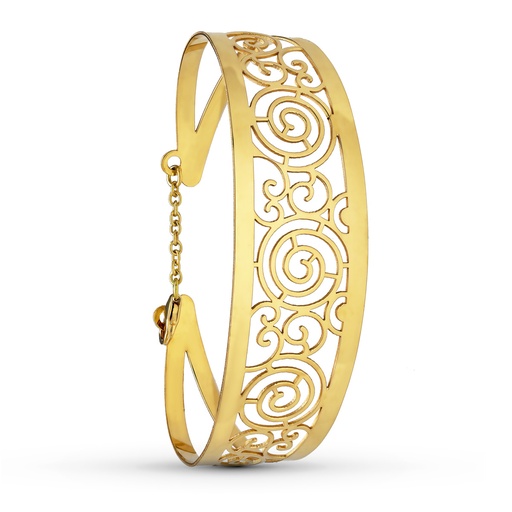 [P19000070] 18K PULSERA RIGIDA ORO AMARILLO CALADA MOTIVOS