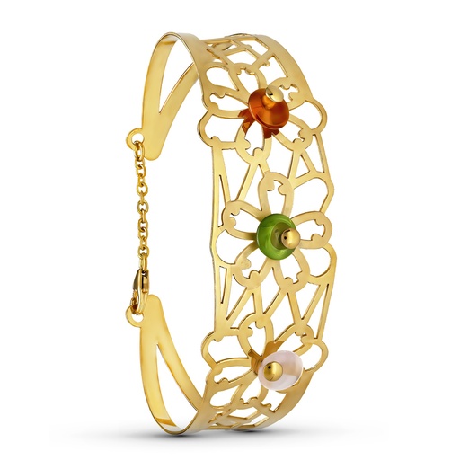 [P19000072] 18K PULSERA RIGIDA ORO AMARILLO FLORES RIGIDA 21 MM