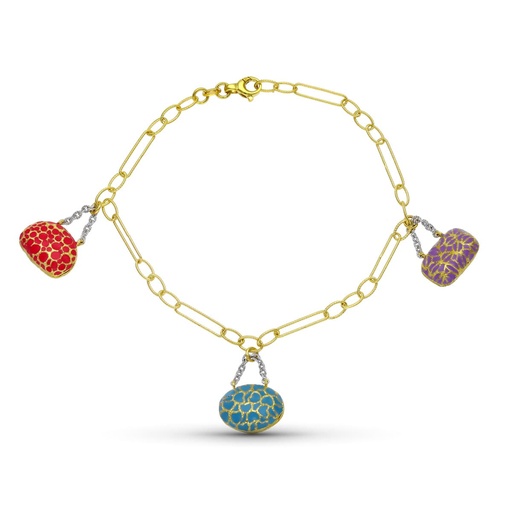 [P19000081] 18K PULSERA ORO AMARILLO BOLSOS ESMALTE