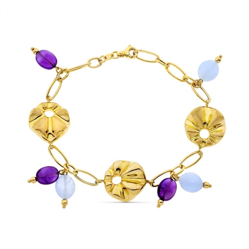 [P19000083] 18K PULSERA ORO AMARILLO ESLABONES CON MOTIVOS. ANCHO 16 MM LARGO 19 CM