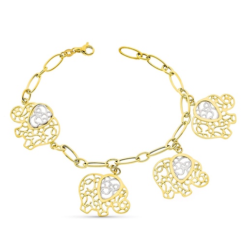 [P19000130] 18K PULSERA BICOLOR ELEFANTES. ANCHO 18 MM LARGO 19.5 CM