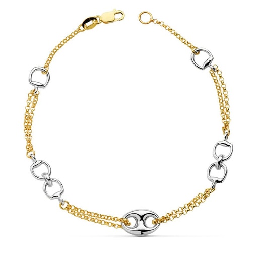 [P19000149] 18K PULSERA BICOLOR ESTRIBOS 19.5CM 5.10 G