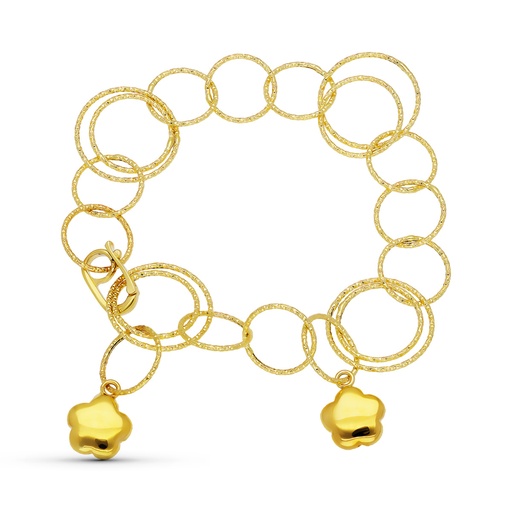 [P19000153] 18K PULSERA ORO AMARILLO ESLABONES Y FLOR