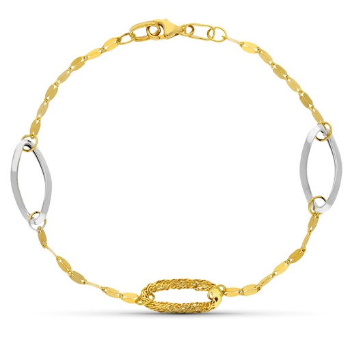 [P19000219] 18K PULSERA ORO BICOLOR ESLABONES 19 CM