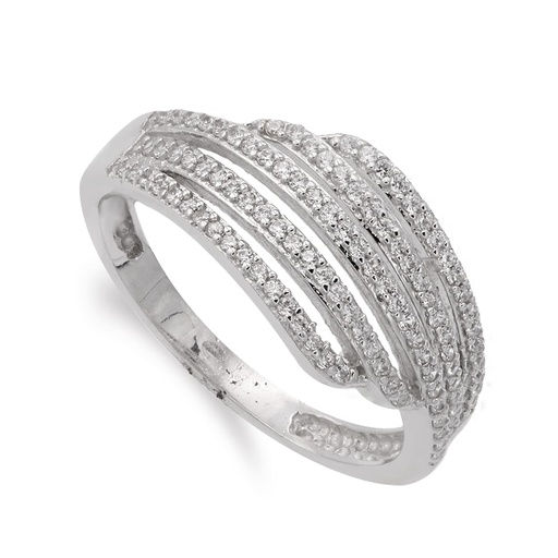 [P19044] 18K SORTIJA ORO BLANCO BANDAS CON CIRCONITAS 7 MM CUERPO 2 MM