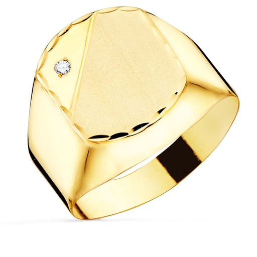[P19201] 18K SELLO ORO AMARILLO CABALLERO HUECO EN BRILLO CON CIRCONITA CABEZA 13X11 MM