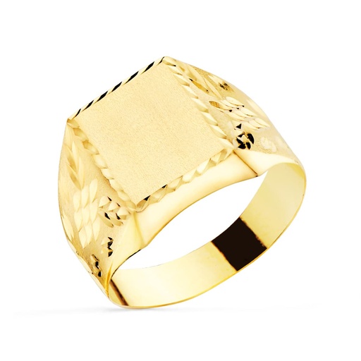 [P19214] 18K SELLO ORO AMARILLO CADETE HUECO CON TALLADOS ZONA GRABADO 10X9 MM