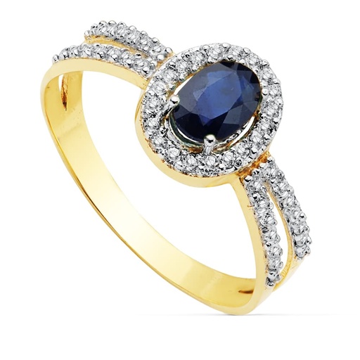 [P19269-ZA] 18K SORTIJA BICOLOR ZAFIRO 6X4 MM
