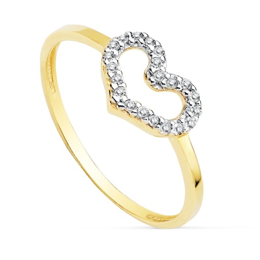 [P19297] 18K SORTIJA ORO BICOLOR CORAZON CIRCONITAS