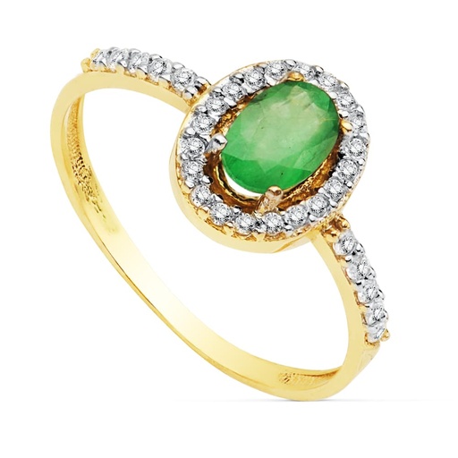 [P19326-ES] 18K SORTIJA BICOLOR ESMERALDA 6X4 MM