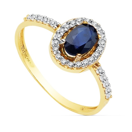 [P19326-ZA] 18K SORTIJA BICOLOR ZAFIRO 6X4 MM