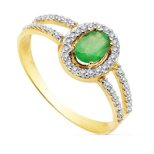 [P19328-ES] 18K SORTIJA ORO BICOLOR ESMERALDA 6X4 MM
