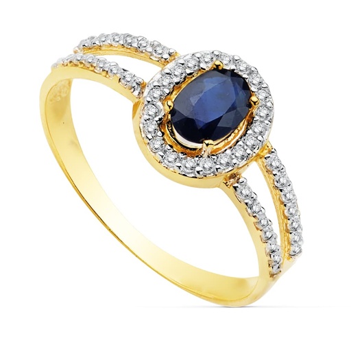 [P19328-ZA] 18K SORTIJA ORO BICOLOR ZAFIRO 6X4 MM