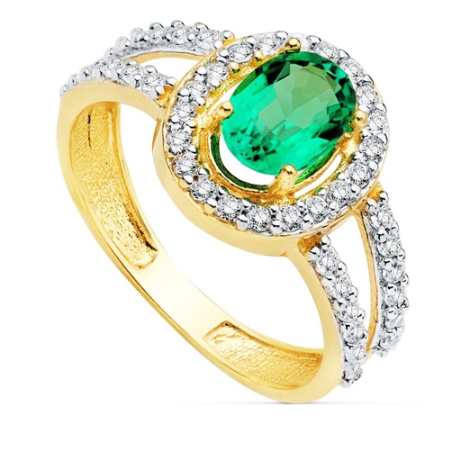 [P19332-ES] 18K SORTIJA ESMERALDA 0.79 QT.7X5 MM CIRCONITAS