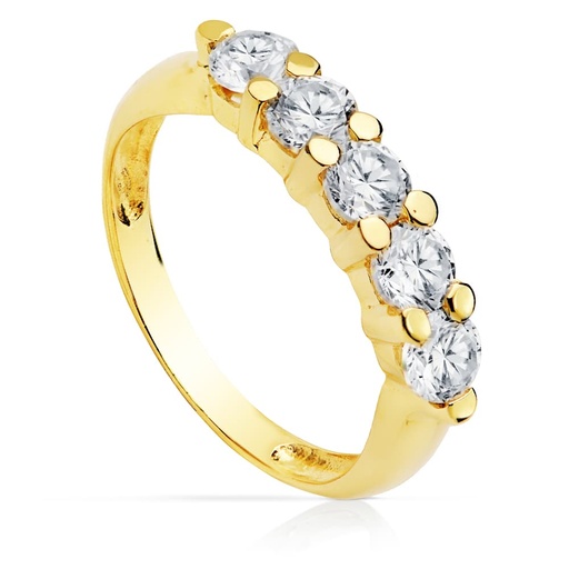 [P19397-OA] 18K SORTIJA QUINTILLO ORO AMARILLO CIRCONITAS 4 MM