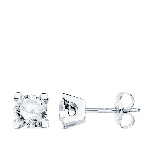 [P19400-1OB] 18K PENDIENTES ORO BLANCO CIRCONITAS 5 MM 4 GARRAS CIERRE PRESION