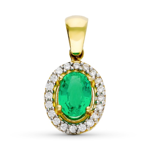 [P19404-5ES] 18K COLGANTE ORO BICOLOR ESMERALDA Y CIRCONITAS 7X5 MM