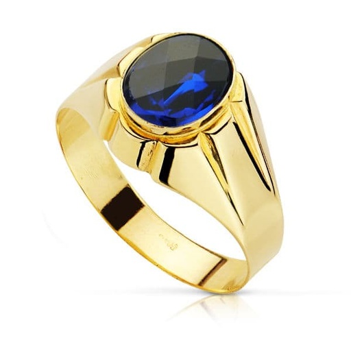 [P19409-AZ] 18K SELLO ORO AMARILLO CABALLERO PIEDRA OVAL ZAFIRO SPINEL 10 X8 MM