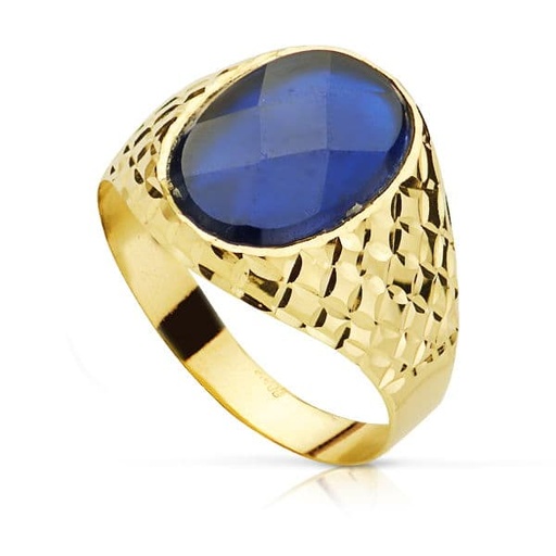 [P19410-AZ] 18K SELLO ORO AMARILLO CABALLERO PIEDRA OVAL ZAFIRO SPINEL 14X10 MM