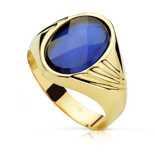 [P19411-AZ] 18K SELLO ORO AMARILLO CABALLERO PIEDRA OVAL ZAFIRO SPINEL.14X10 MM