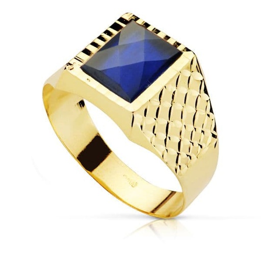 [P19412-AZ] 18K SELLO ORO AMARILLO CABALLERO PIEDRA ZAFIRO SPINEL 10X8 MM
