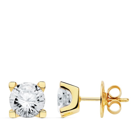 [P19427-1OA] 18K PENDIENTES 4 GARRAS CIRCONITA 7X7 MM