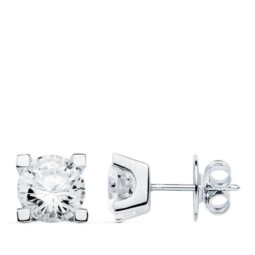 [P19427-1OB] 18K PENDIENTES ORO BLANCO 4 GARRAS CIRCONITAS 7X7