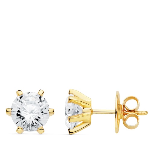 [P19428-1OA] 18K PENDIENTES 6 GARRAS CIRCONITA 8X8 MM