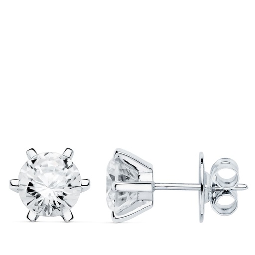 [P19428-1OB] 18K PENDIENTES ORO BLANCO 6 GARRAS CIRCONITA 8X8