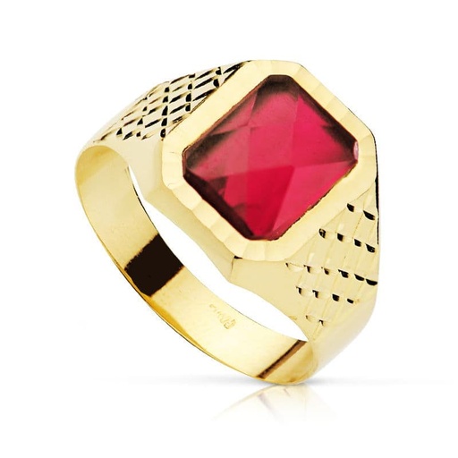 [P19429-RO] 18K SELLO ORO AMARILLO CADETE PIEDRA 9X7 MM RUBI SPINEL TALLADO