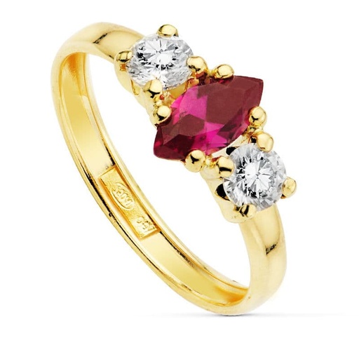 [P19442-RO] 18K SORTIJA PIEDRA MARQUIS ROJA 8X4 MM CIRCON