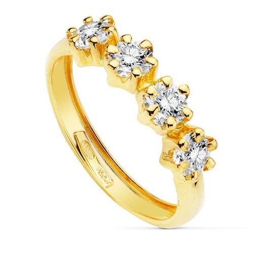 [P19447-OA] 18K SORTIJA ORO AMARILLO 4 CIRCONITAS DE 4 MM GARRAS