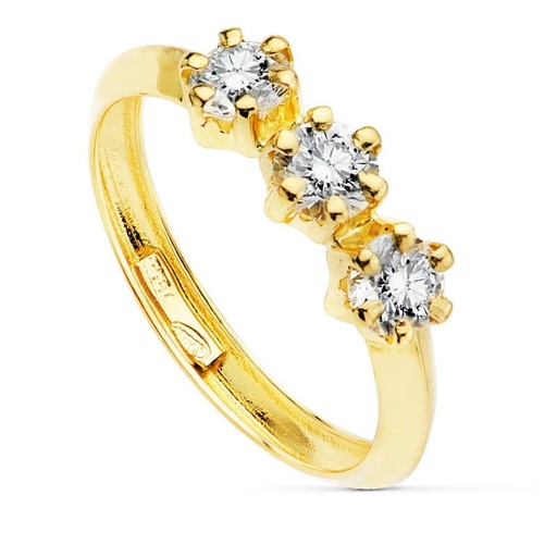 [P19448-OA] 18K SORTIJA ORO AMARILLO TRESILLO CIRCONITAS 4 MM GARRA