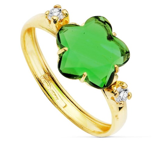 [P19456-VE] 18K SORTIJA PIEDRA VERDE FLOR 10X10 MM