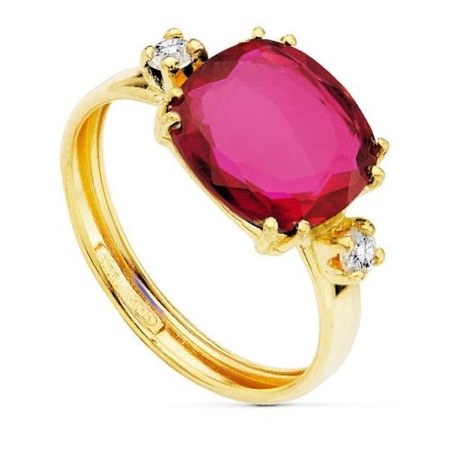 [P19457-RO] 18K SORTIJA PIEDRA ROJA 10X10 MM 2 CIRCONITAS