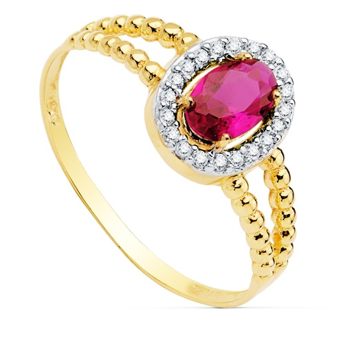 [P19490-RO] 18K SORTIJA BICOLOR PIEDRA ROJA 6X4 MM