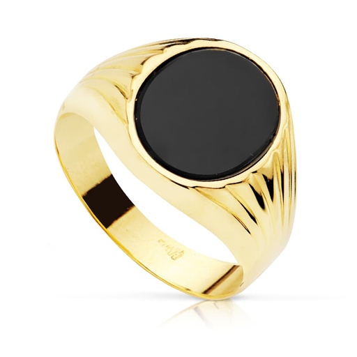 [P19493] 18K SELLO ORO AMARILLO PIEDRA ONIX OVAL 12X10 MM