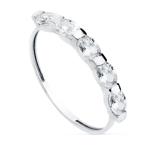 [P19494-OB] 18K SORTIJA ORO BLANCO 5 PIEDRAS OVALES 4X3 MM