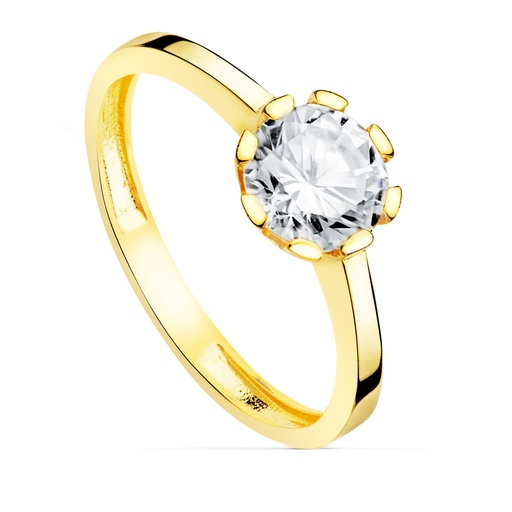 [P19496-OA] 18K SOLITARIO ORO AMARILLO CIRCONITA GARRAS 6.5 MM ANCHO CUERPO 2 MM